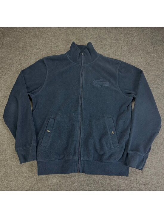 Lacoste Other - Lacoste Full Zip Fleece Jacket Mens 4 Lg Blue Embroidered Big Logo Long "Read"